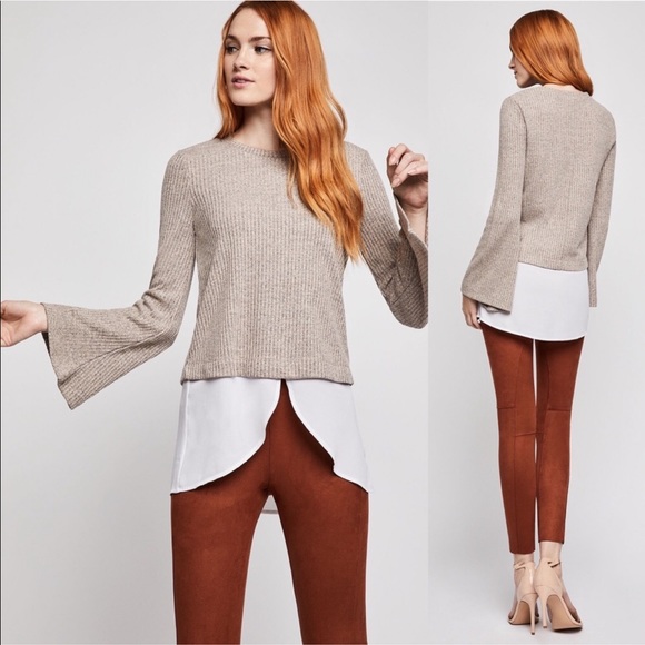 BCBGeneration Sweaters - BCBGeneration Mixed Media Sweater Bisque